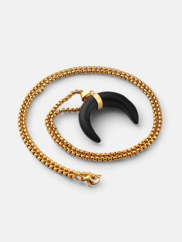 Men'S The Horn Pendant Necklace - Onyx Black : FAPD1106