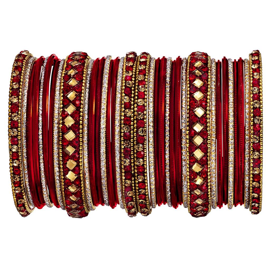 Diamond Metal Chuda Bangle Set Indian Traditional Bridal Wedding Fashion Jewellery For Women : PF51B36M