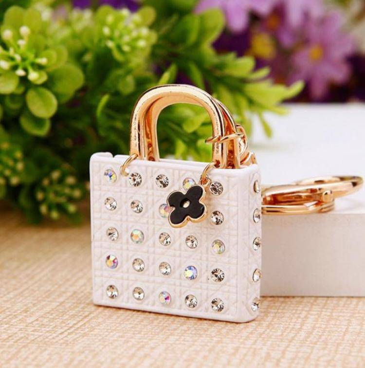 Studded Handbag Themed Bag Charm : C-BG-0056-G-WH