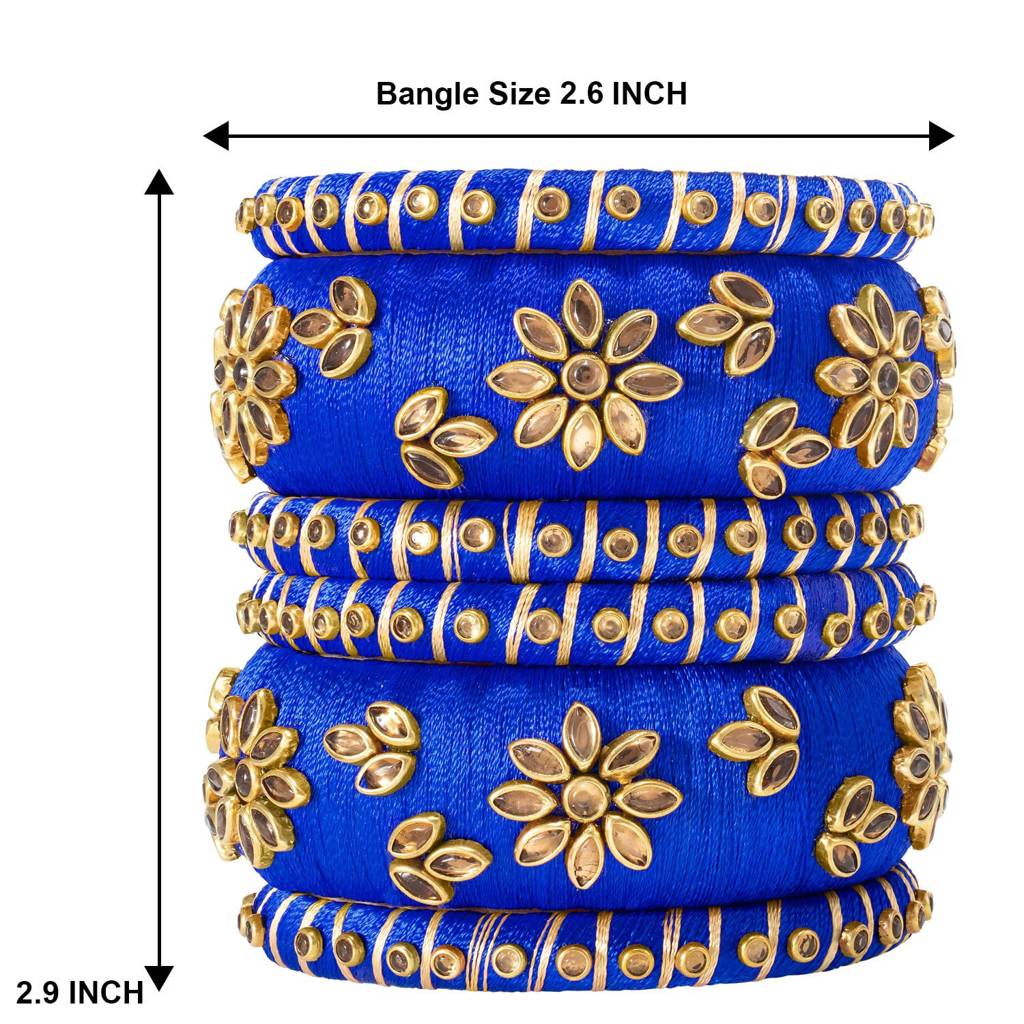 Peora Silk Thread Matching Golden Floral Decorative Chuda Chura Bangle Set For Women : PF51B69B
