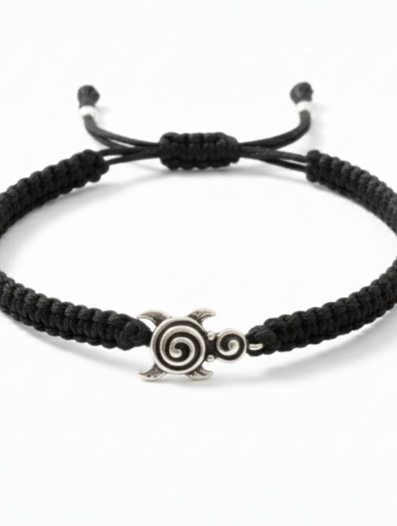 Sterling Silver Sea Turtle Macrame Bracelet : SILMENBR033