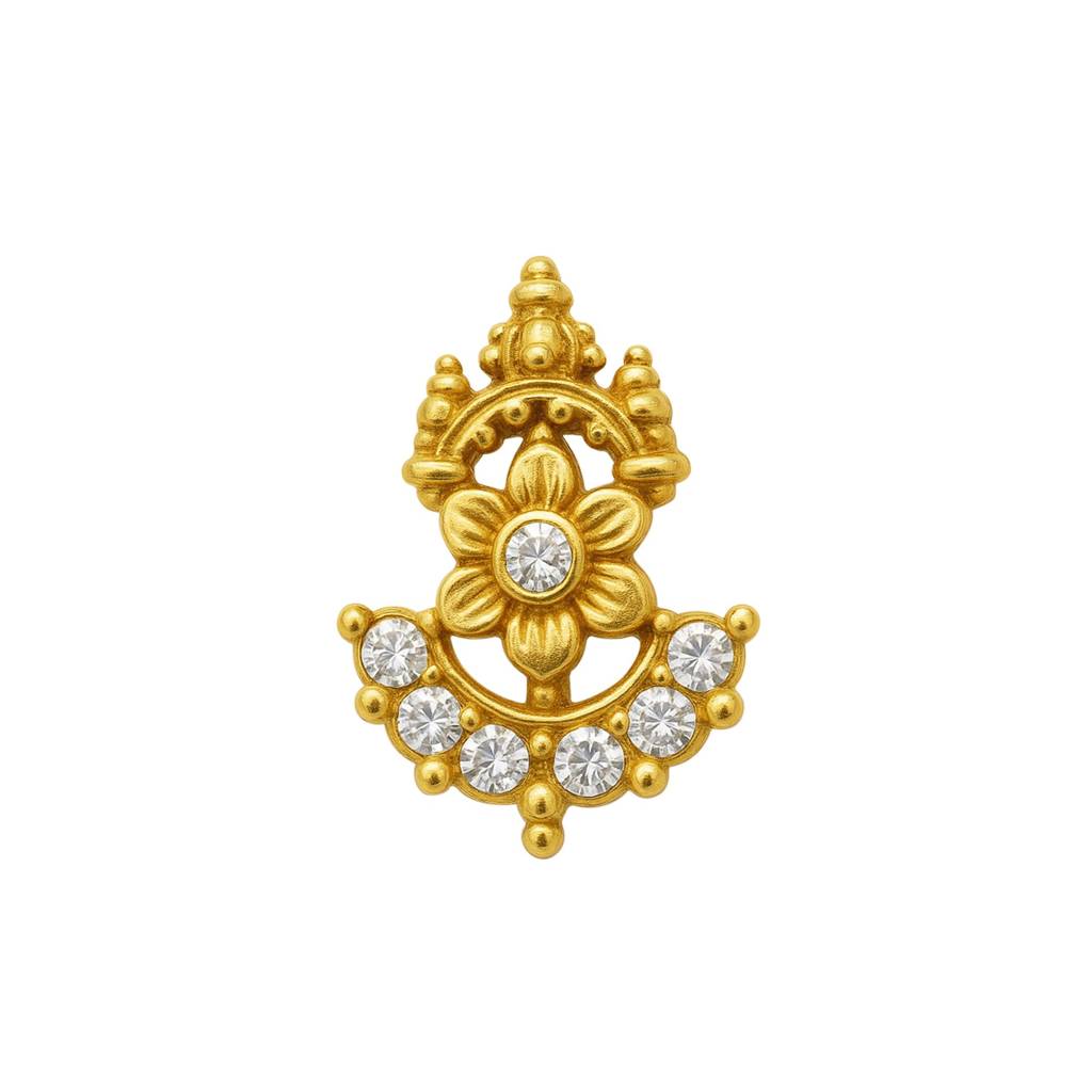 White Cz Temple-Inspired Floral  Nose Pin 925 Sterling Silver Gold Plated : NP-0024-N-1-snp-0011
