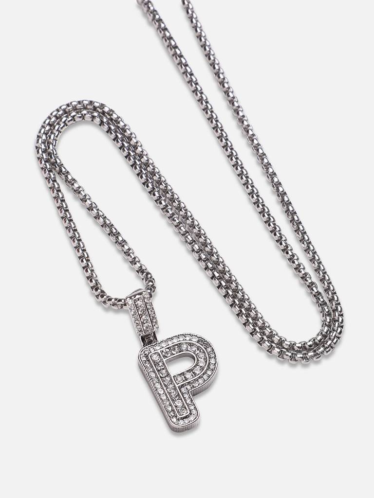 Men'S Embellished Alphabet Pendant Necklace - Silver : FANC1071-P