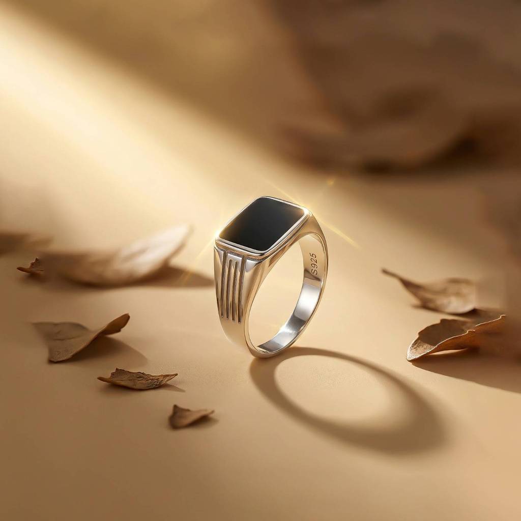 ZALKARI Silver Rectangular Signet Ring For Men · Eternz