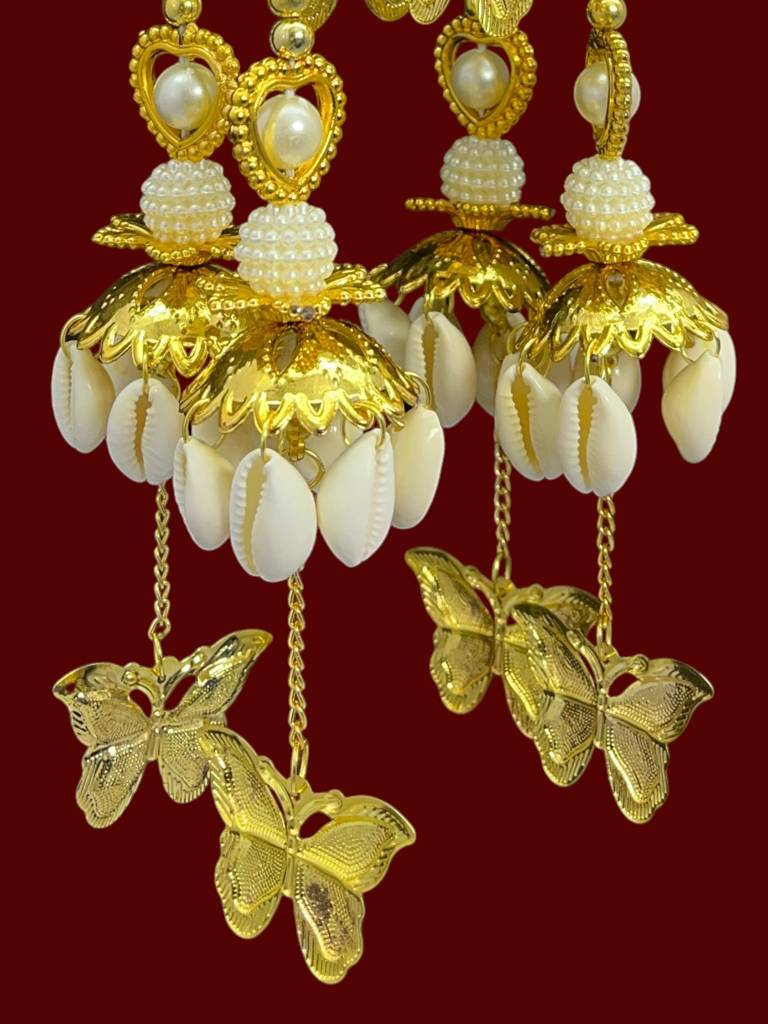 Bridal Kaleera Golden Doli Dome With Shell Bunches, Butterflies & Pearl Strands – Punjabi Wedding Accessory (32  : 2512-253-et