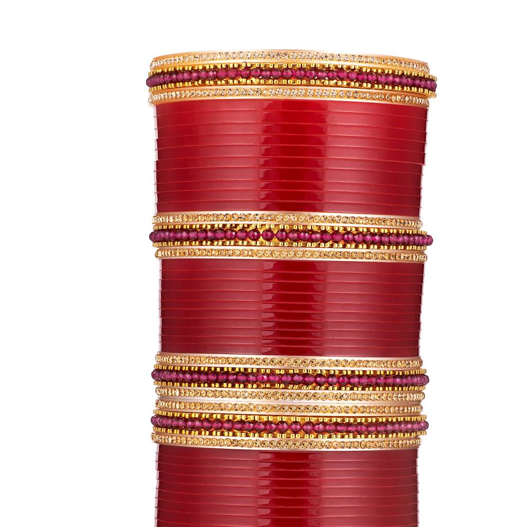 Peora Red Chuda Chura Bangle Set Indian Traditional Ethnic Wedding Bridal Dulhan Fashion Jewellery For Women : PF51B26R