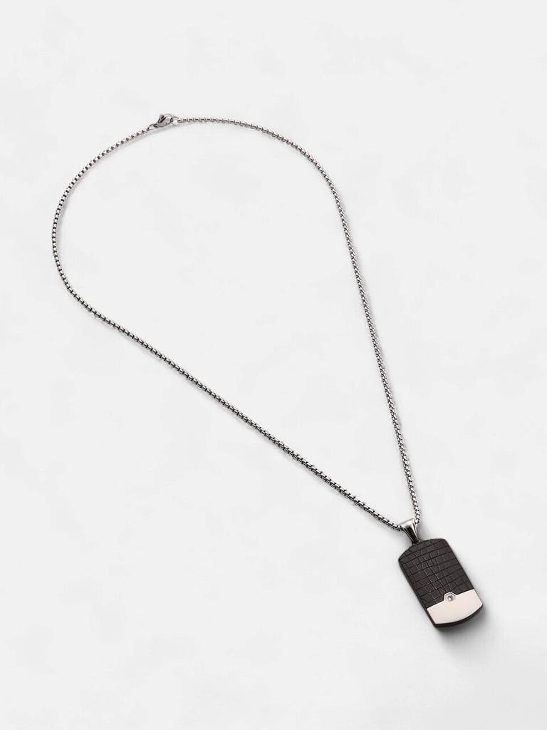 Men'S The Croc-Plate Pendant Necklace - Midnight Black:Metallic Silver : FANC1093