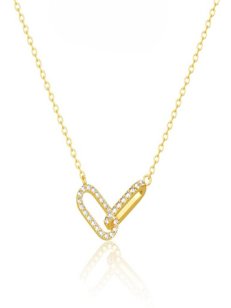 14K Gold Plated Anti-Tarnish Double Oval Interlocked Zircon Pendant Chain : AXY0326P011