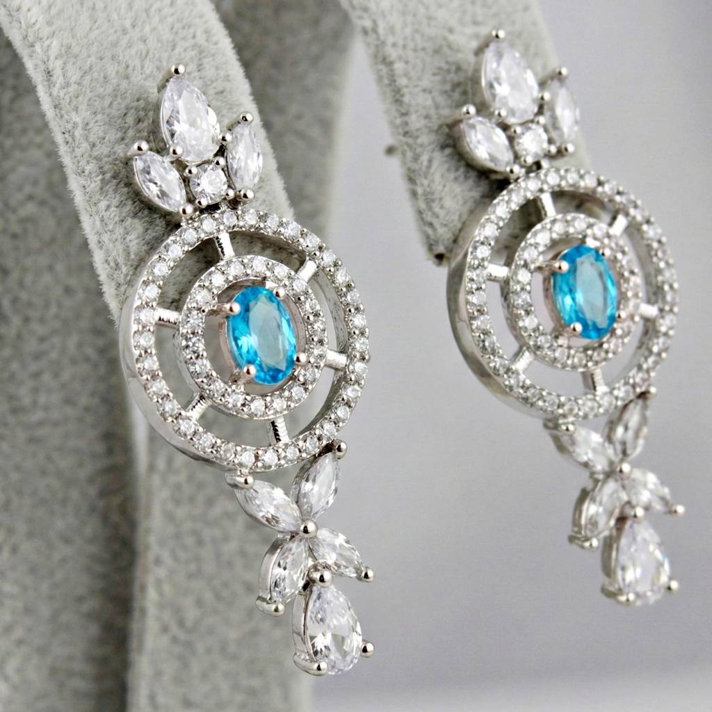 Silver-Tone American Diamond Necklace Set With Earrings For Women – Office, Party & Wedding Wear : 1717-K4SA-2242-F-S