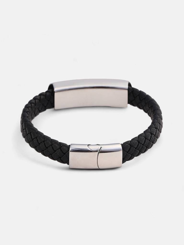 Men'S The Sun Leather Bracelet - Onyx Black : FABR1115