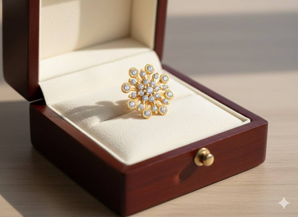 White Cz Floral Nose Pin 925 Sterling Silver Gold Plated : NP-00263