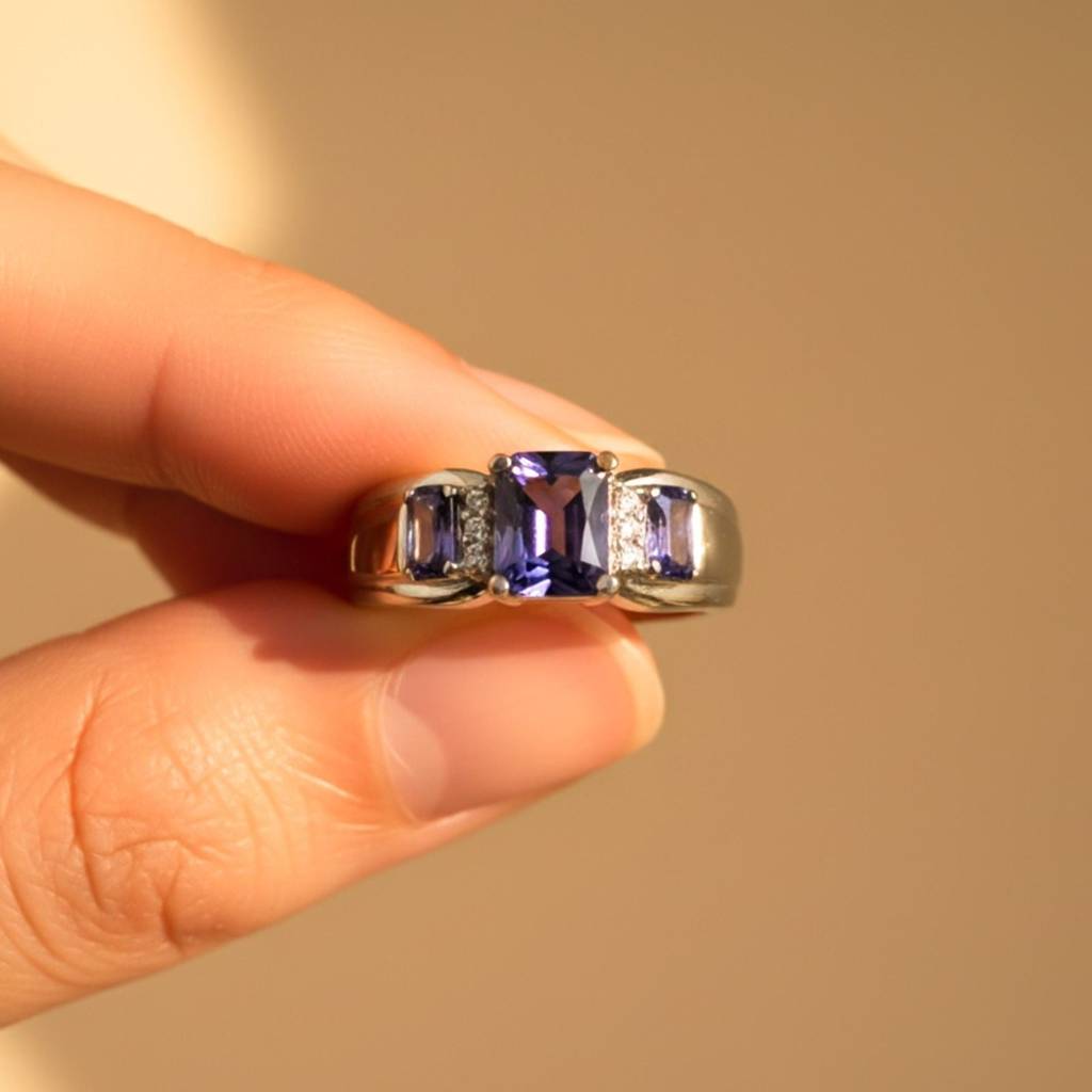 Silver Tanzanite Three-Stone Statement Ring : ZLR-1229-10