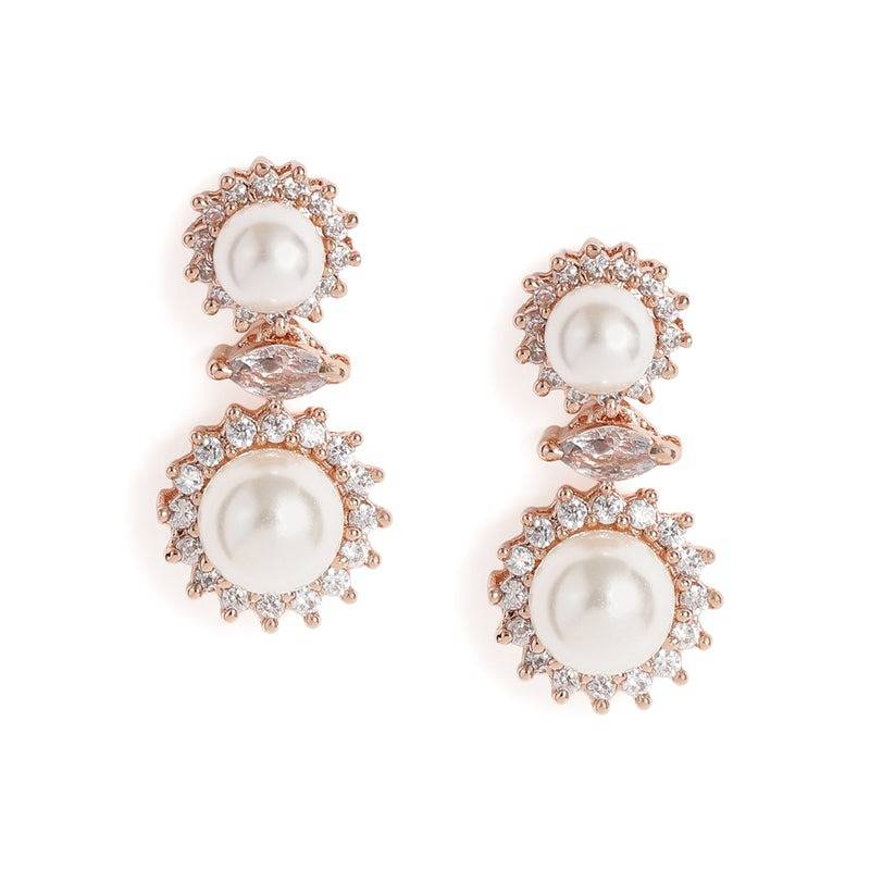 Rosegold Plated Double Round Pearl Necklace Set For Party Wear : AD-896-RGWENKER