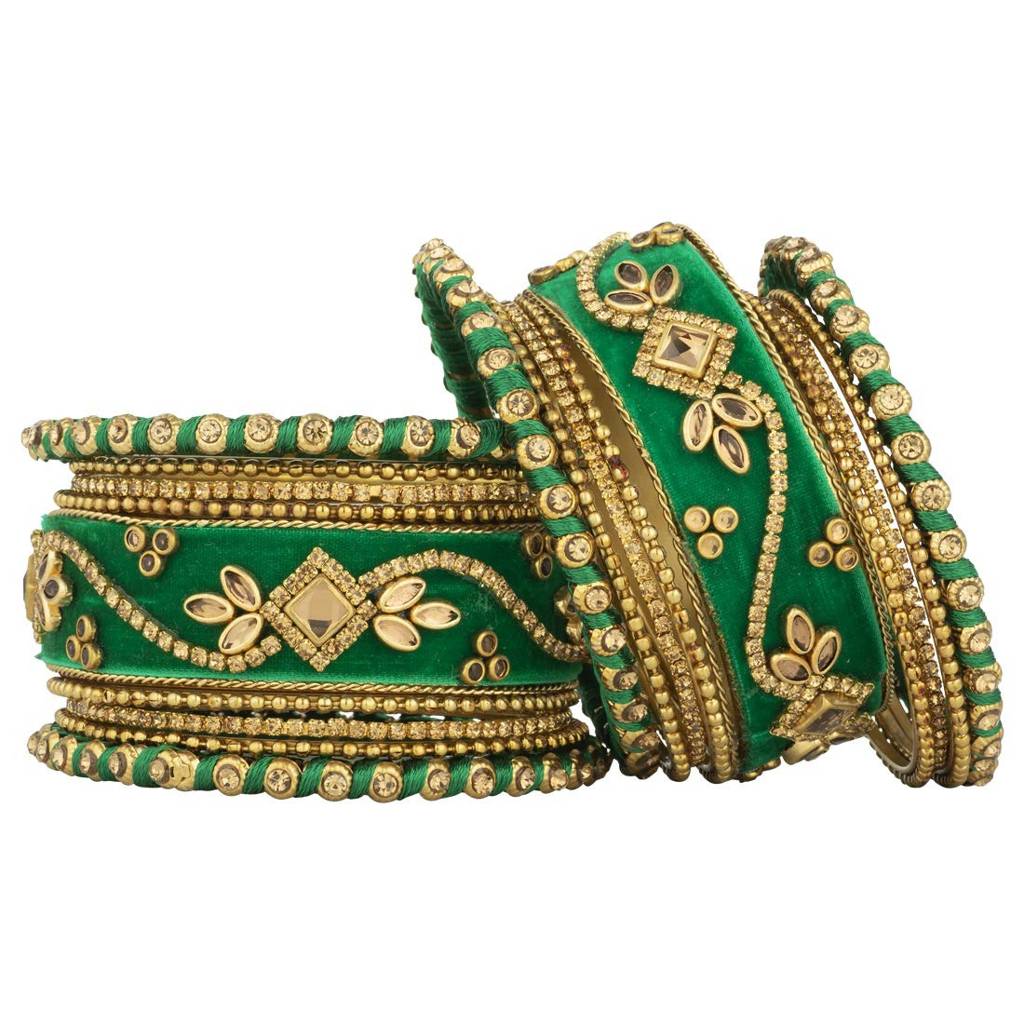 Peora Handmade Velvet Silk Thread Bangle Chuda Set Indian Fashion Jewellery For Women : PF51B13G-6