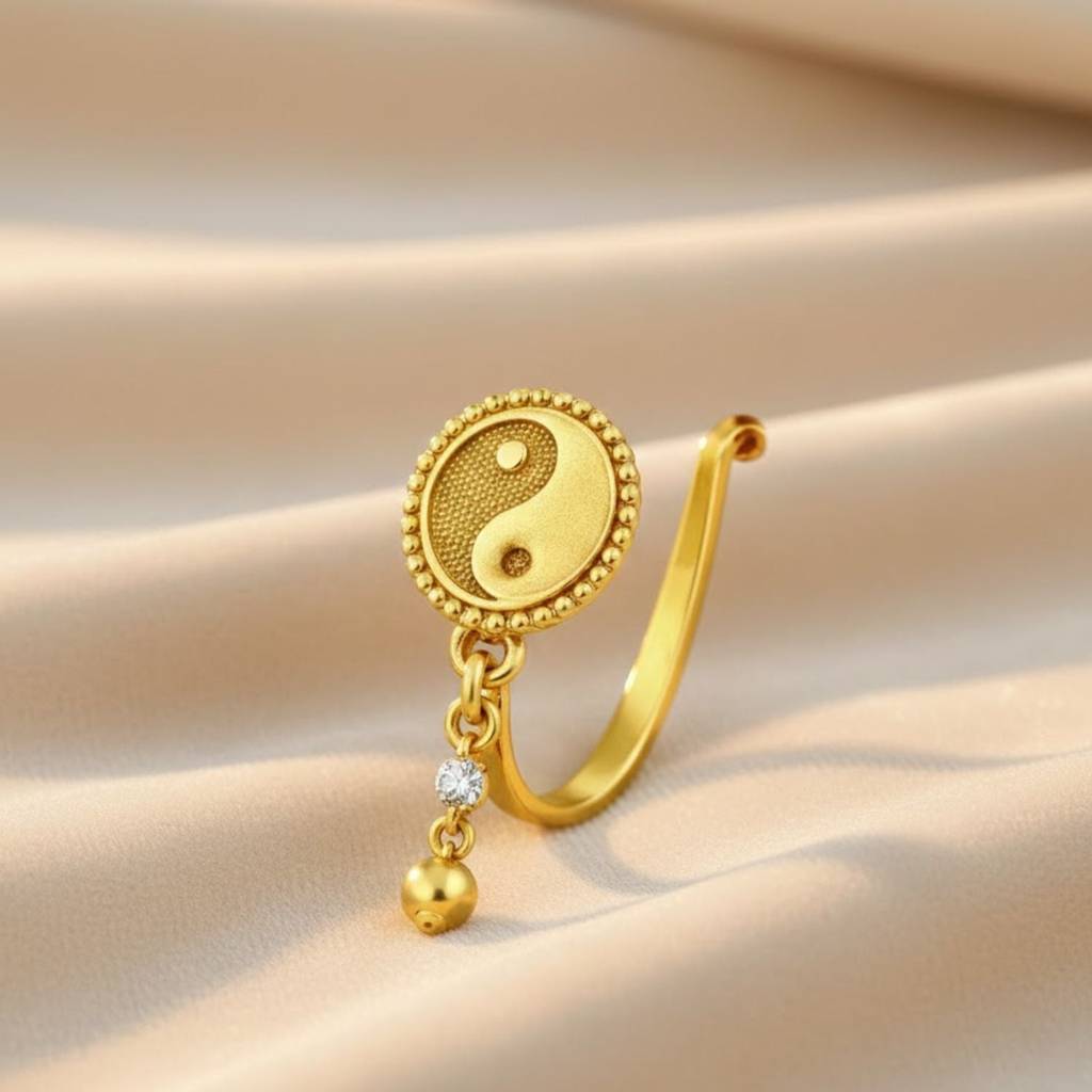 Spiritual Balance Symbol Yin Yang Clip-On Nose Pin 925 Sterling Silver Yellow Plated : CNP-0034
