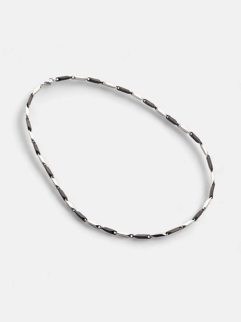 Men'S The Block Collar Necklace - Onyx Black:Metallic Silver : FANC1087