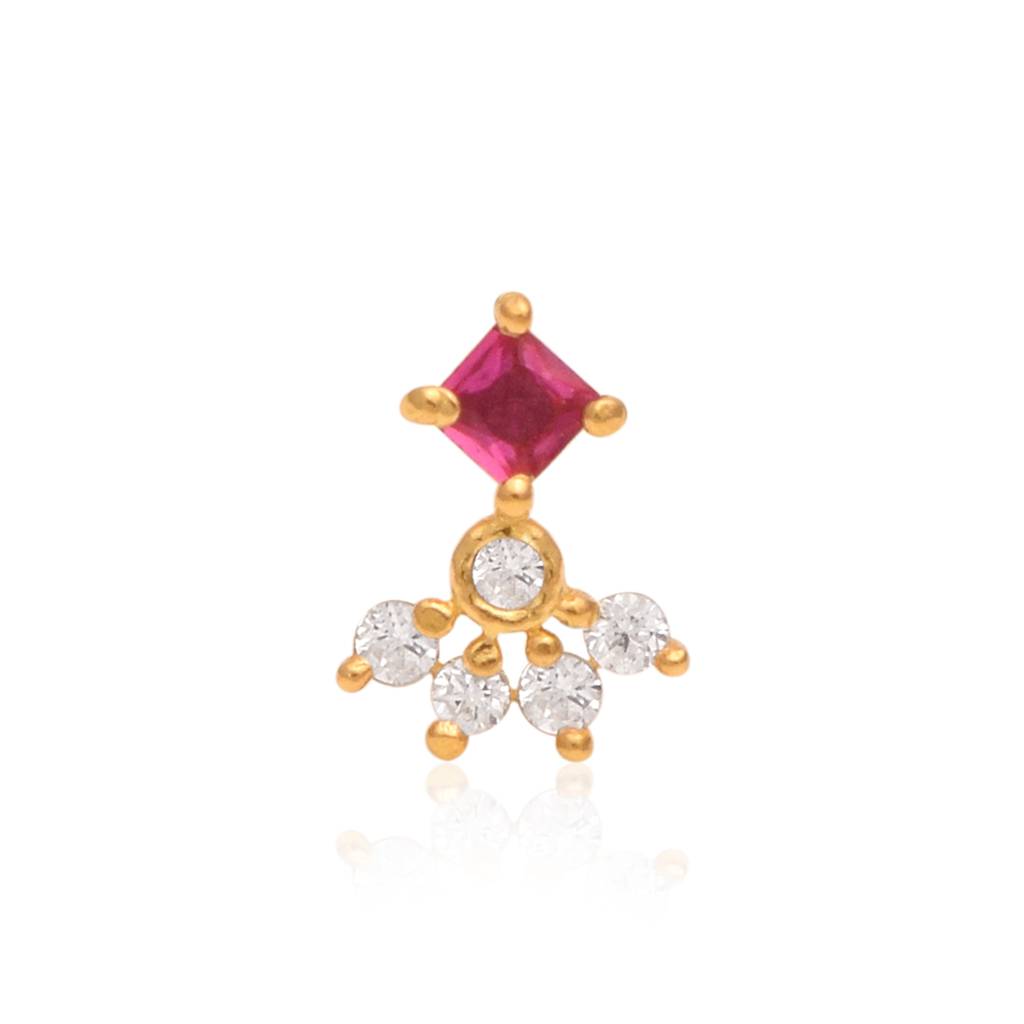 Red Cz Cluster Nose Pin - Sterling Silver Gold Plated : NP-00193_925S_SW277_YG_RCZWCZ