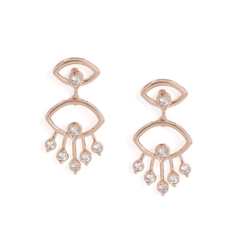 Rosegold Plated Abstract Eye Shape Cz Necklace Set For Party Wear : AD-897-RGWENKER