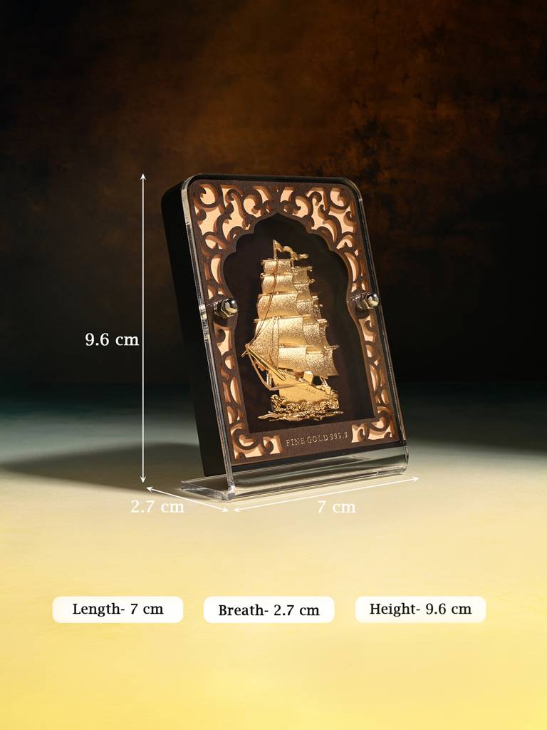 24K Gold Foil Sailing Ship Frame : DRGFT367
