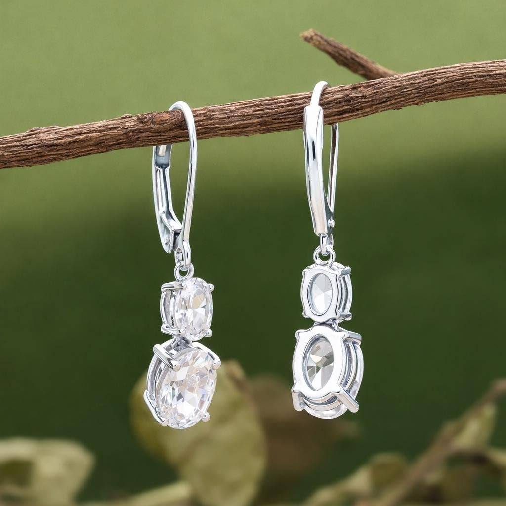 925 Silver Cz Drop Earrings Elegant Dangle : SE_000957