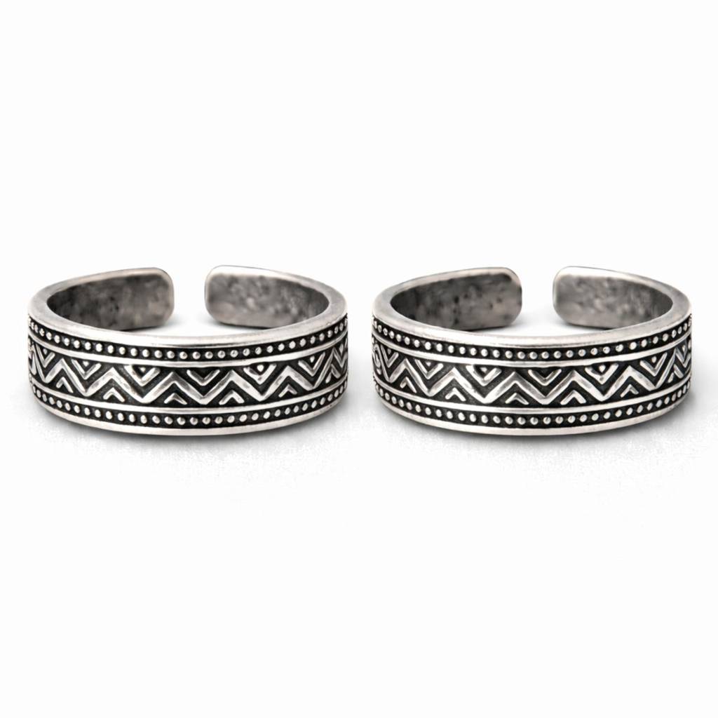 Zigzag Pattern Adjustable Toe Ring - Sterling Silver Oxidized : Toe-0009