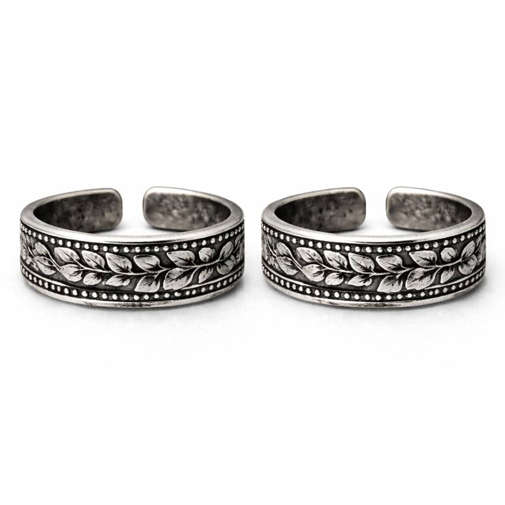 Leaf Vine Adjustable Toe Ring - Sterling Silver Oxidized : Toe-0007