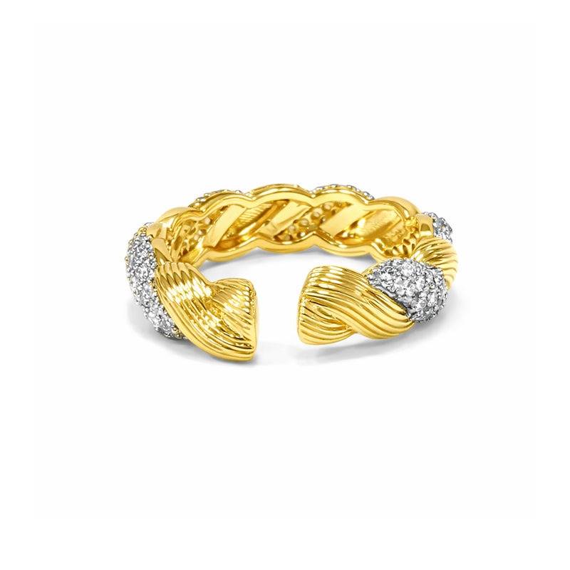 Dual Tone Twisted Chain Crystal Adjustable Finger Ring For Women : CAD-004-2TNRING