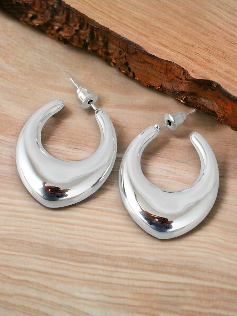 2 Pairs Combo Earrings- Silver Plated Studs And C Shaped Dangle Semi Hoops : 140-CHEX-1018-2