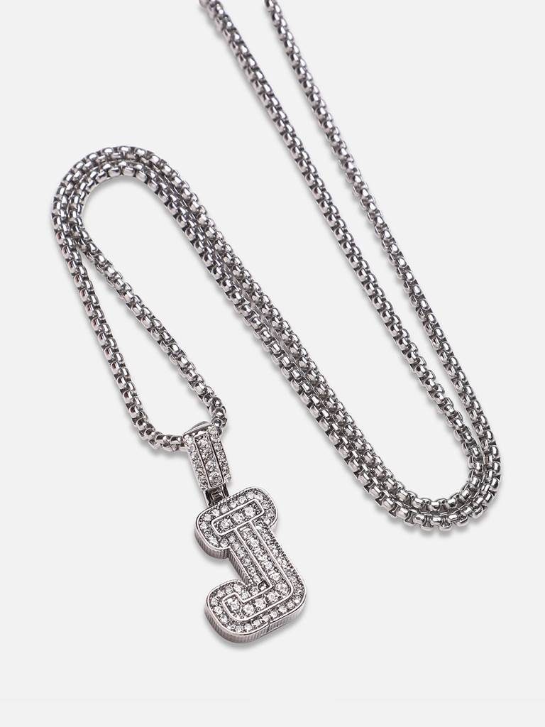 Men'S Embellished Alphabet Pendant Necklace - Silver : FANC1071-J