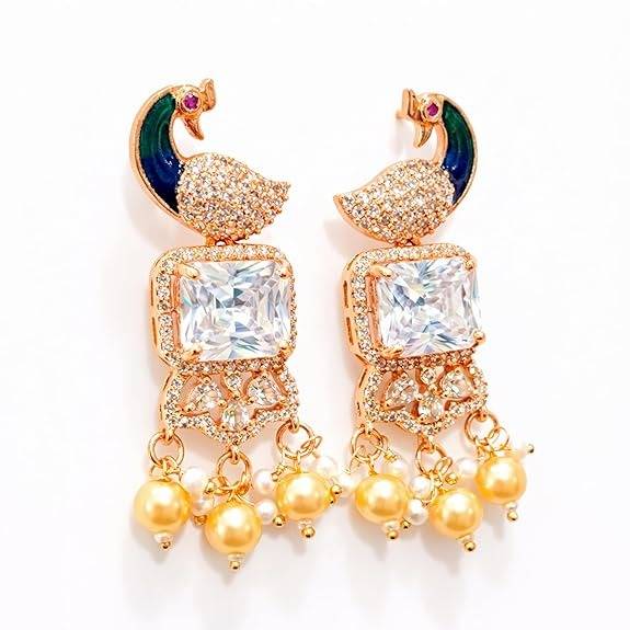 Rose Gold Peacock Dangle Earrings : AD-934-RGWEERER