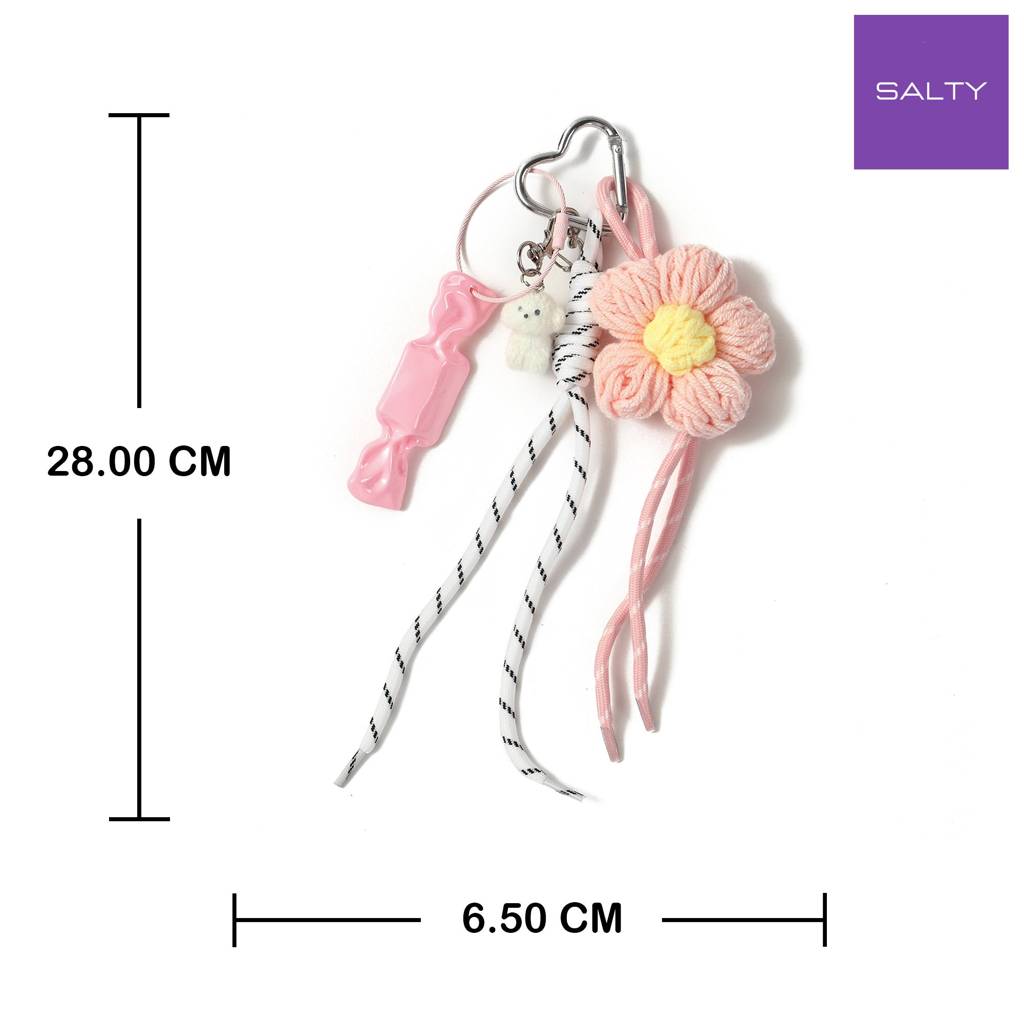 The Pink Floral Crochet & White Puppy Bag Charm : C-BG-0009-PK