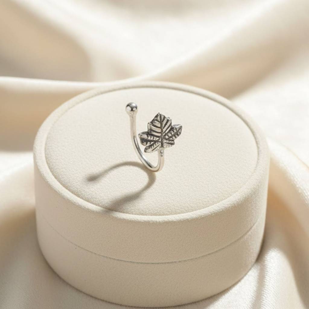 Nature-Inspired Leaf Clip-On Nose Pin 925 Sterling Silver Oxidized : CNP-0005
