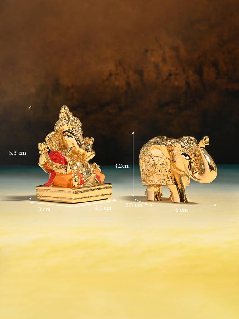 24K Gold Foil Ganesha & Elephant Set : EGGFT382