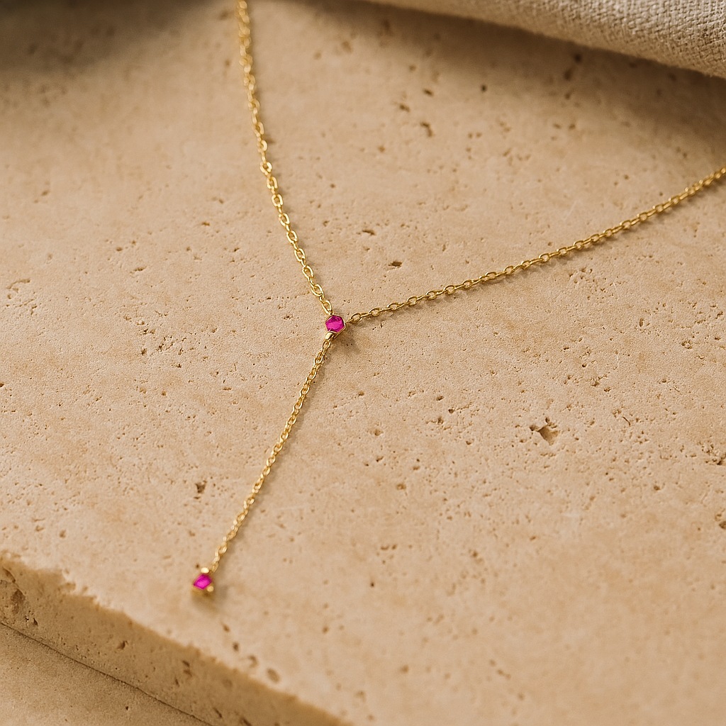 Ruby Drop Lariat Necklace : PEN_RUBYDR_S_3005