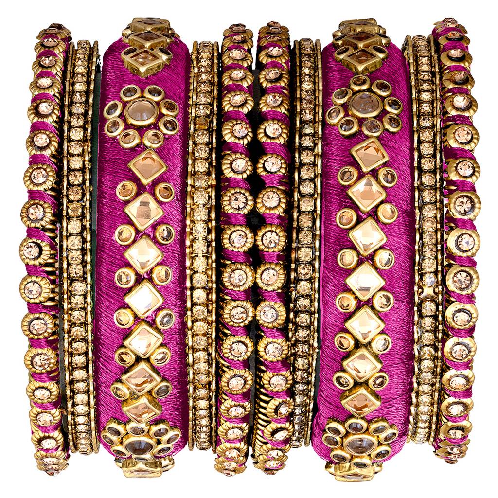 Peora Velvet Matching Fancy Silk Thread Chuda Bangle Set Navratri Gift For Women : PF51B46RP