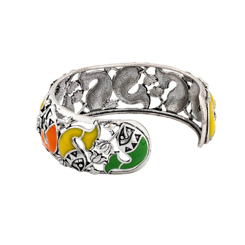 Madhubani Matsya Mandala Oxidised Enamel Cuff Bangle : 8905124560992