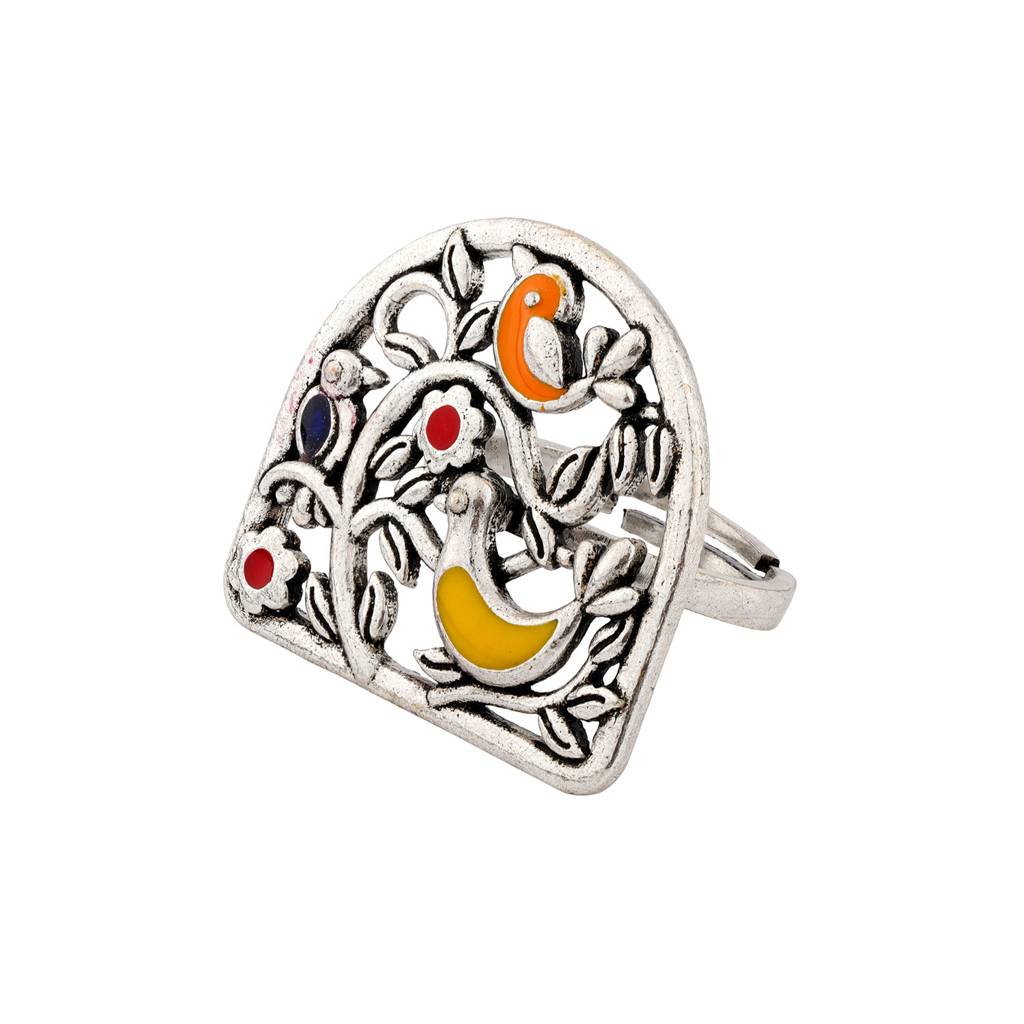 Madhubani Pakhi Oxidised Enamel Ring : 8905124560800