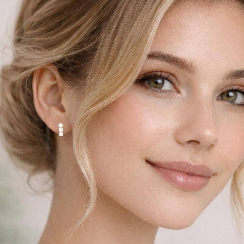 925 Silver Multi Pearl Drop Stud Earrings Dainty : SE_000922