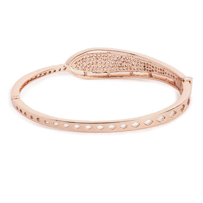 Rose Gold Plated White Cz Openable Kada Bracelet | Sparkling Statement Wear : AD-152-RGWEBR