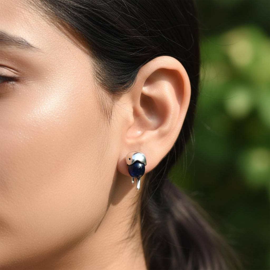 925 Silver Bird Stud Earrings Blue Cz Animal : SE_000979
