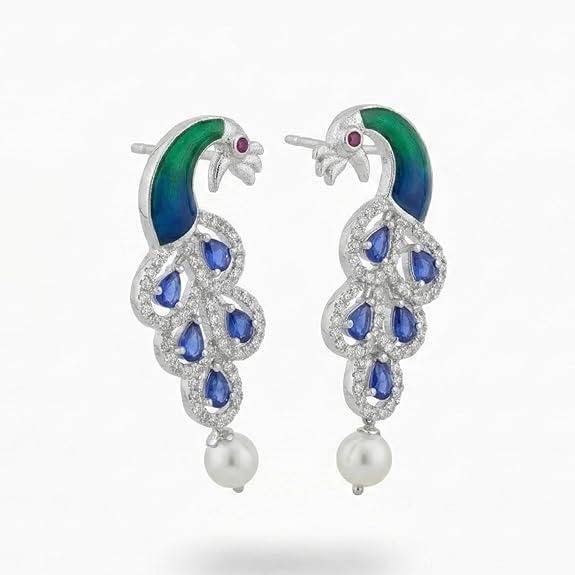 Mayurika Blue Cz Peacock Earrings : AD-917IRBLEER