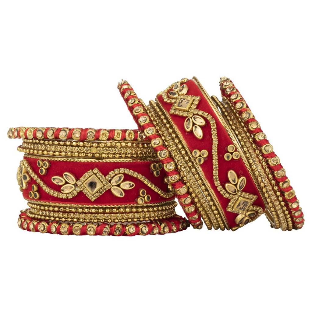 Peora Handmade Velvet Silk Thread Bangle Chuda Set Indian Fashion Jewellery For Women : PF51B13R-6
