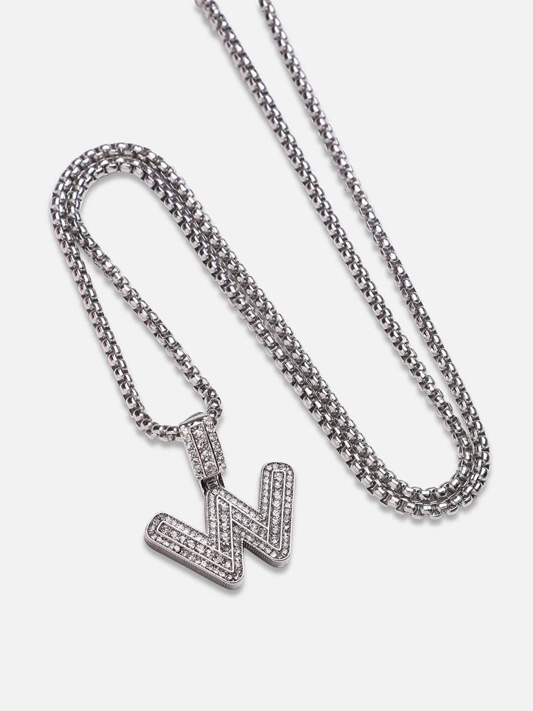 Men'S Embellished Alphabet Pendant Necklace - Silver : FANC1071-W