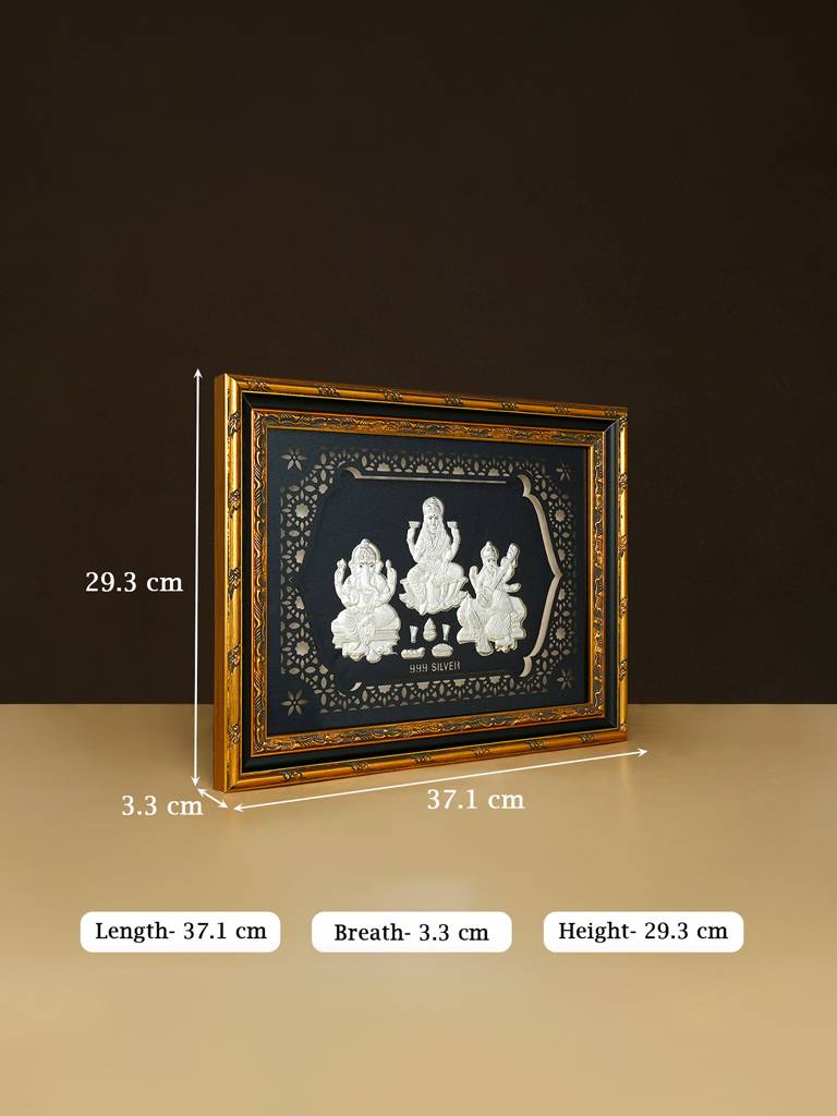 Pure 999 Silver Lakshmi Ganesh Saraswati Frame : CQGFT340