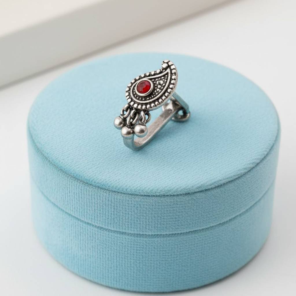Paisley Traditional Clip-On Nose Pin 925 Sterling Silver Oxidized : CNP-0010