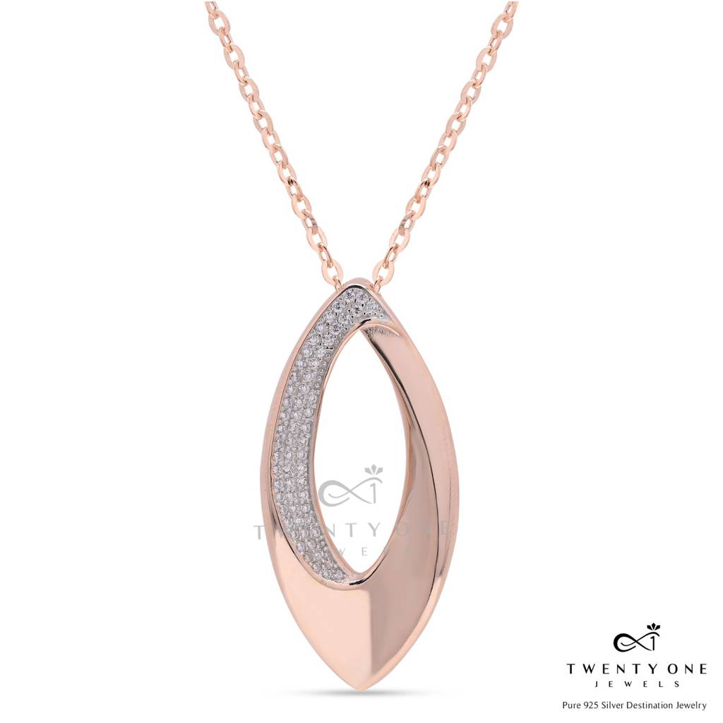 Premium Rose Gold Diamond Studded Chunky Celestine Pendant With Chain : TP5146_2