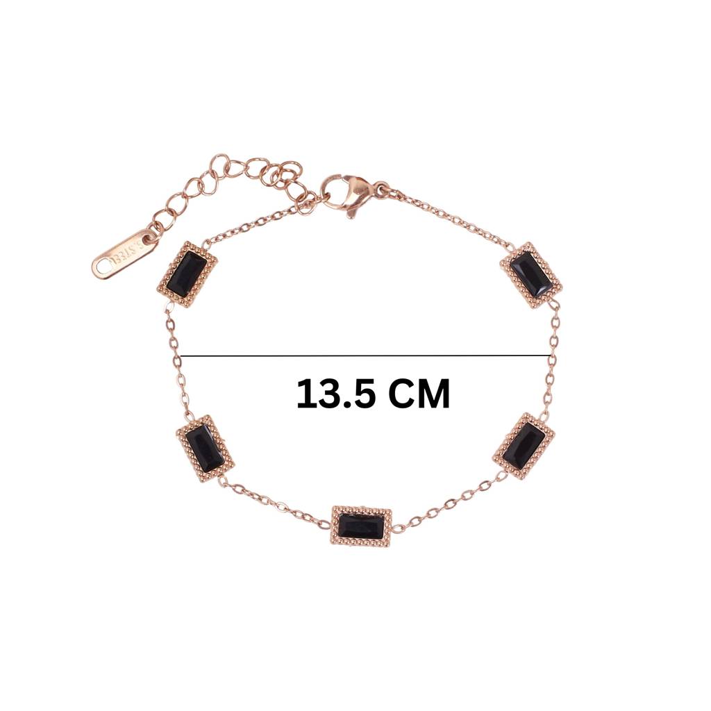 Black Gemstone Link Rosegold Bracelet : BS14011-RG-BLK