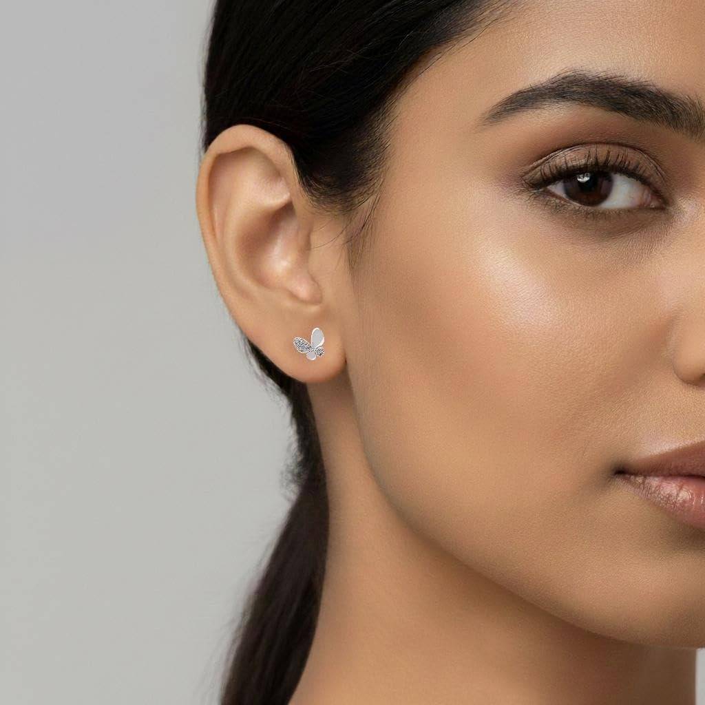 925 Silver Butterfly Stud Earrings Cz Wing Minimal : SE_001003