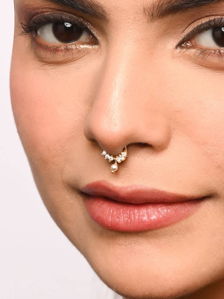 Pearl Drop Septum Nose Ring : EQNP4060