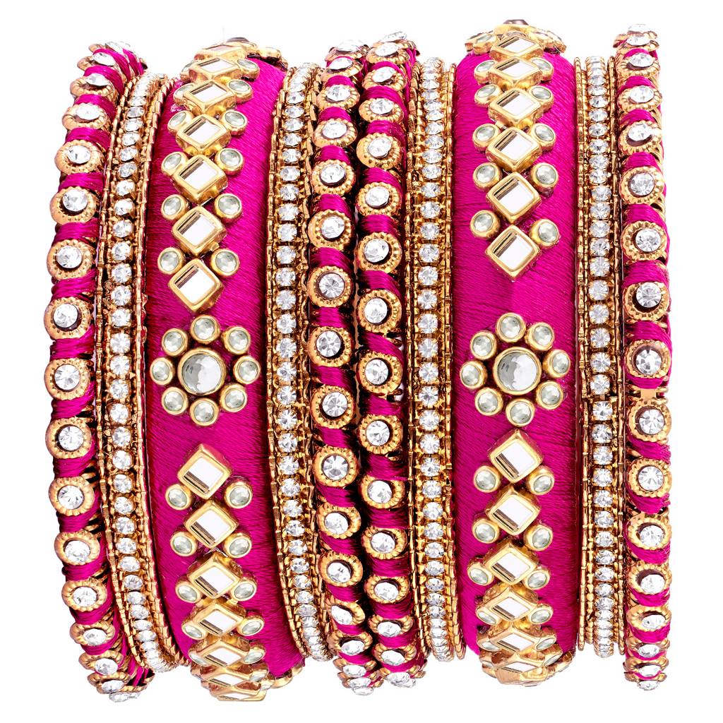 Peora Velvet Matching Fancy Silk Thread Chuda Bangle Set Navratri Gift For Women : PF51B46RPW